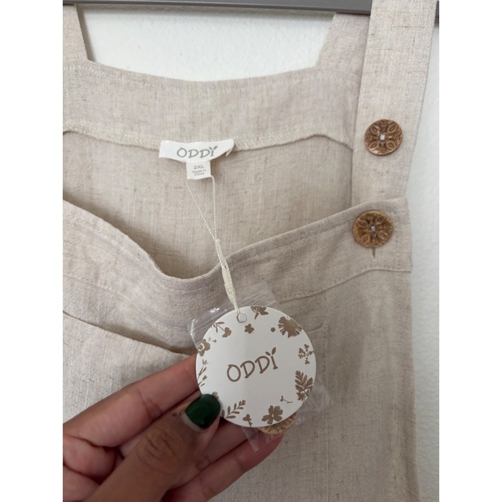 Oddi Linen Blend Wide Leg Overalls Oatmeal Beige Boho Slouchy Jumpsuit 2XL ss - Picture 3 of 7